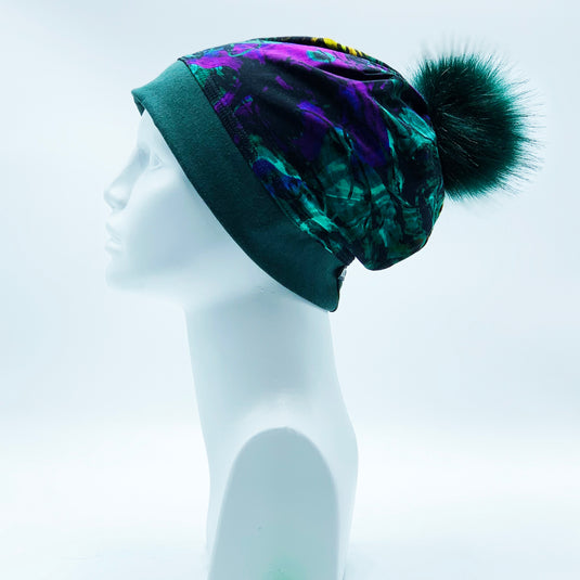 Reversible Bamboo Pompom Winter Hat, Print 204