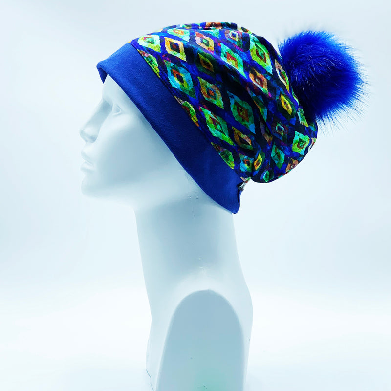 Load image into Gallery viewer, Reversible Bamboo Pompom Winter Hat, Print 187
