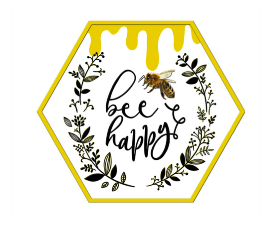 bee happy metal sign