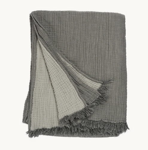 Crinkle Cotton Throw in Charcoal & Grey