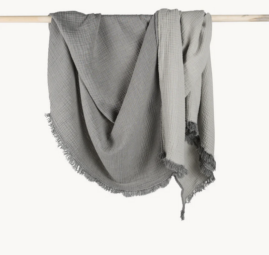 Crinkle Cotton Throw in Charcoal & Grey