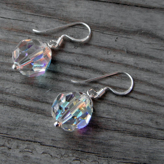 Large Faceted Crystal Earrings on Sterling Silver Hooks