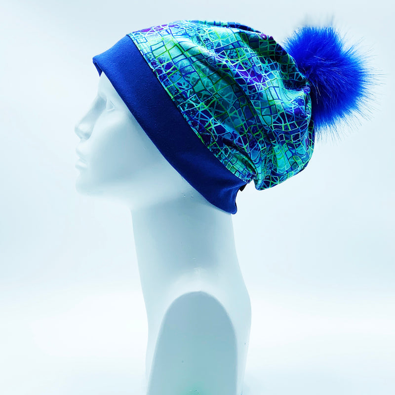 Load image into Gallery viewer, Reversible Bamboo Pompom Winter Hat, Print 152
